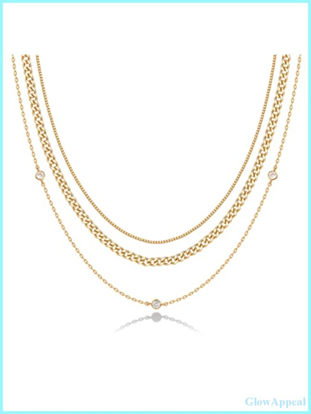 14K Gold Plated 3-Layer Layered Necklace with Cubic Zirconia Diamond Station